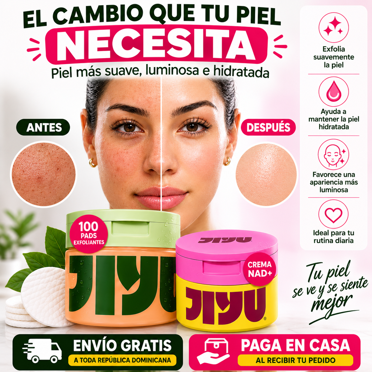 Combo JiYu - Pads Exfoliantes + Crema NAD+ + ENVÍO GRATIS